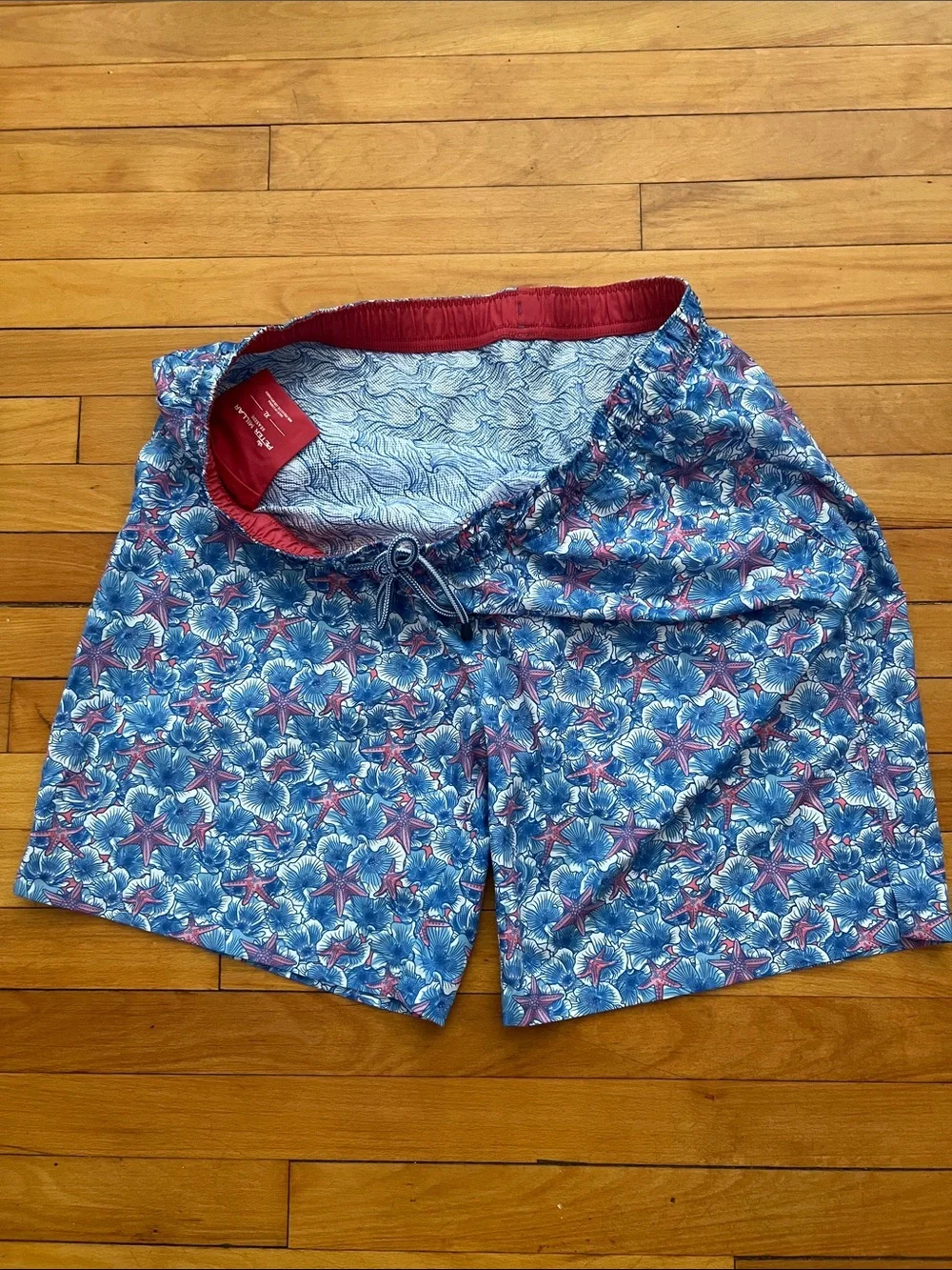 Peter Millar Blue & Red Starfish Print Swim Shorts